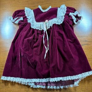 Cutest One Burgundy Velvet Lace Trimmed Dress Girls Size 4T‎